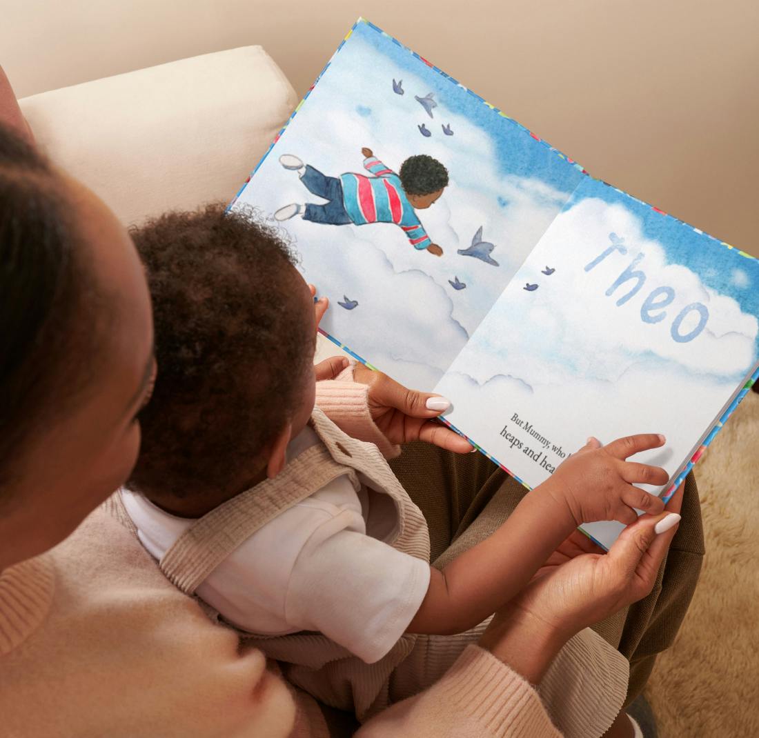 mother and child reading personalised book