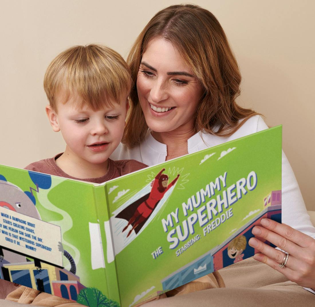 mother and child reading personalised book