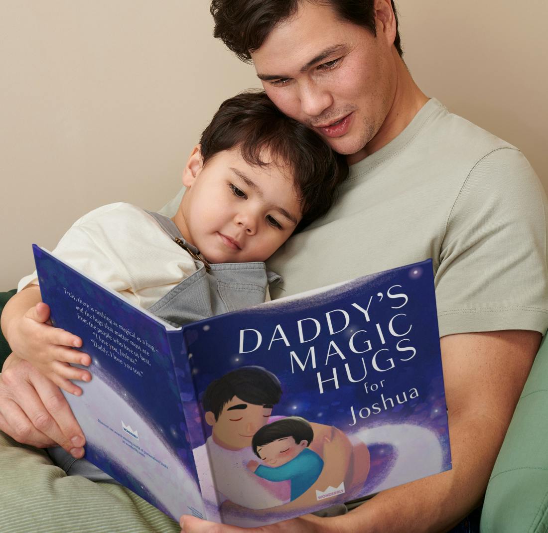 father and child reading personalised book