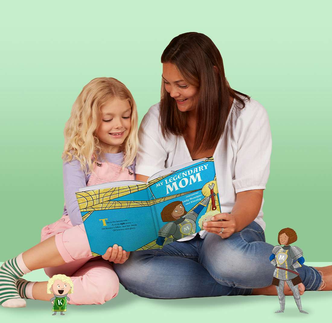 A mother and her daughter reading their book