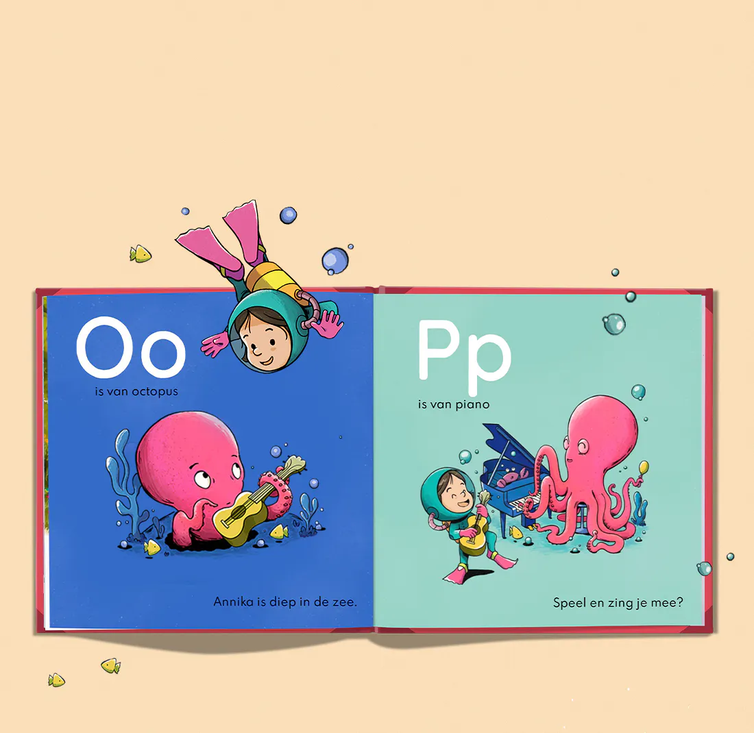Pagina uit J is van Jij waarop gepersonaliseerde personages te zien zijn