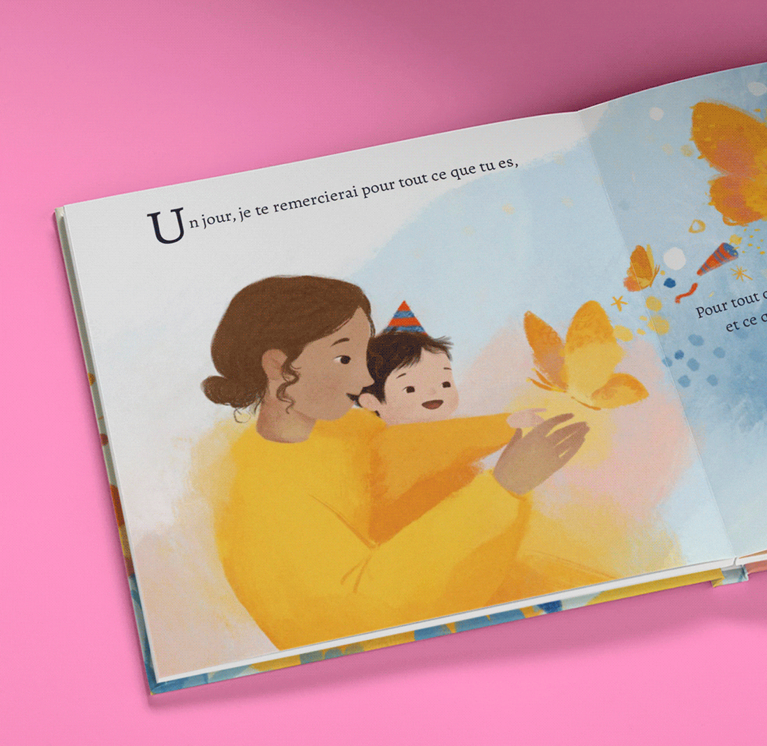 Un GIF montrant les pages personnalisées du livre