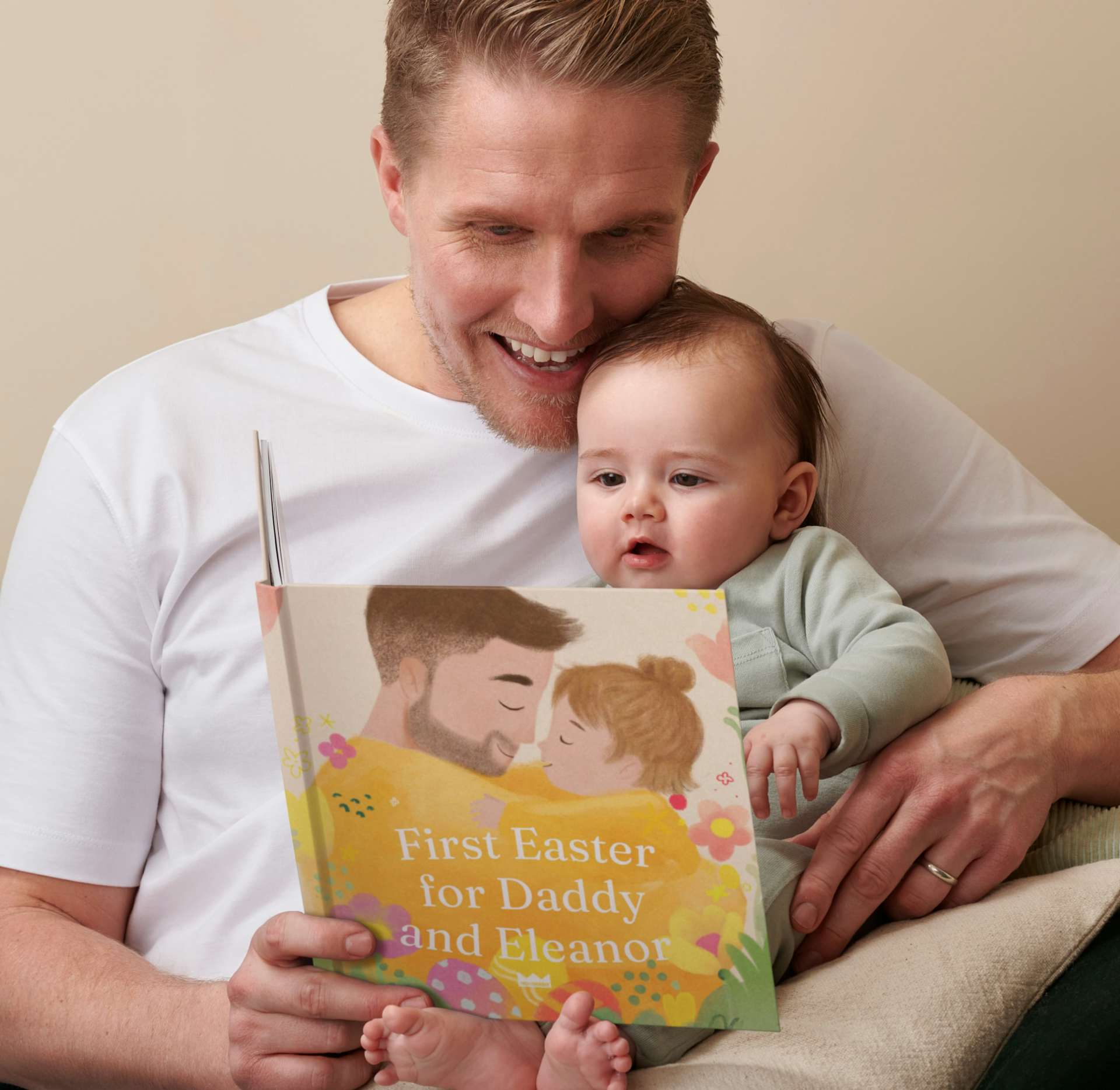 father and child reading personalised book