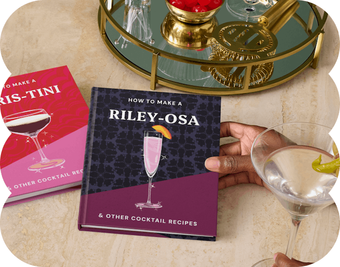 two personalised book covers on a table