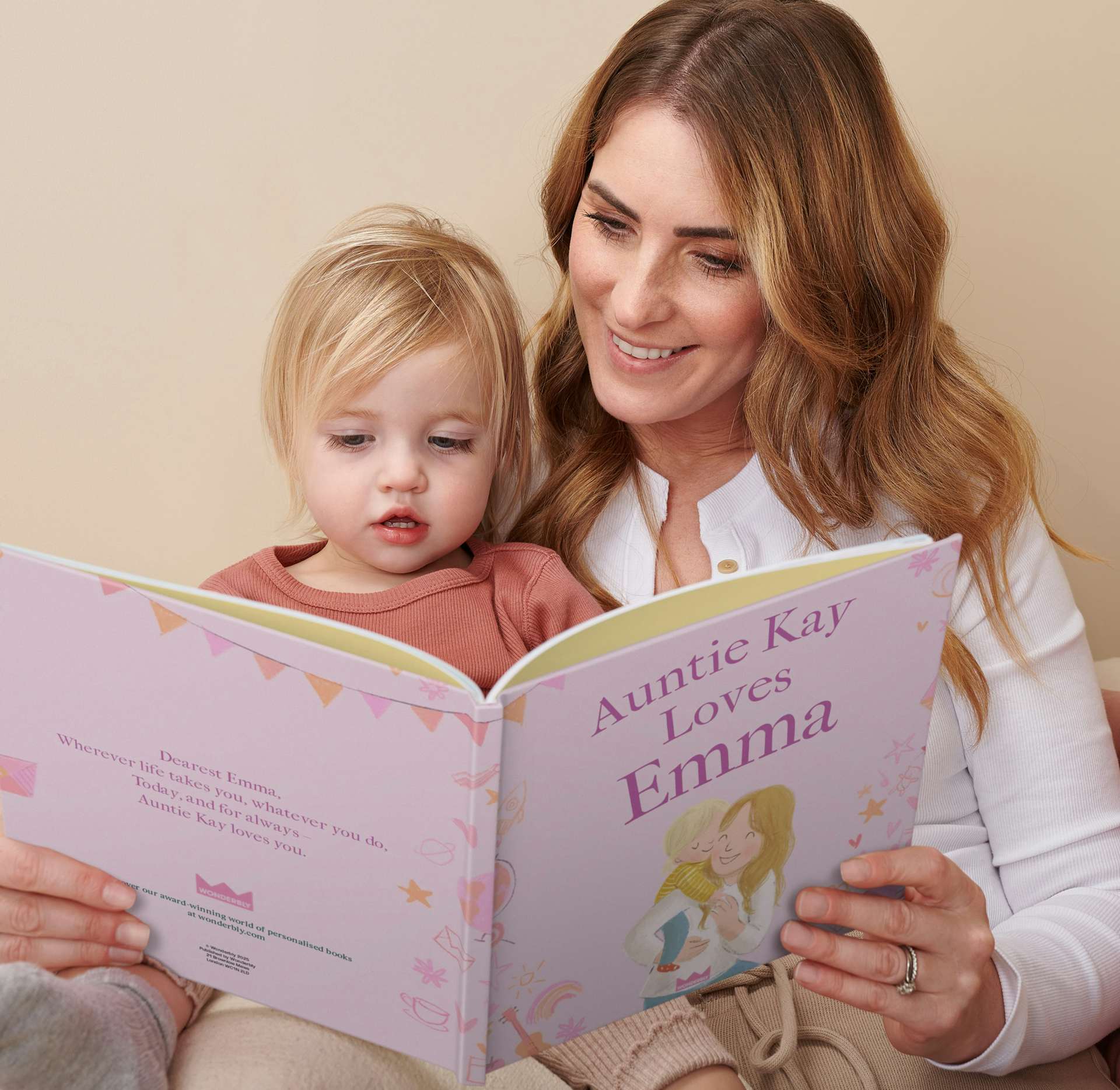 A child and aunt reading the personalised book