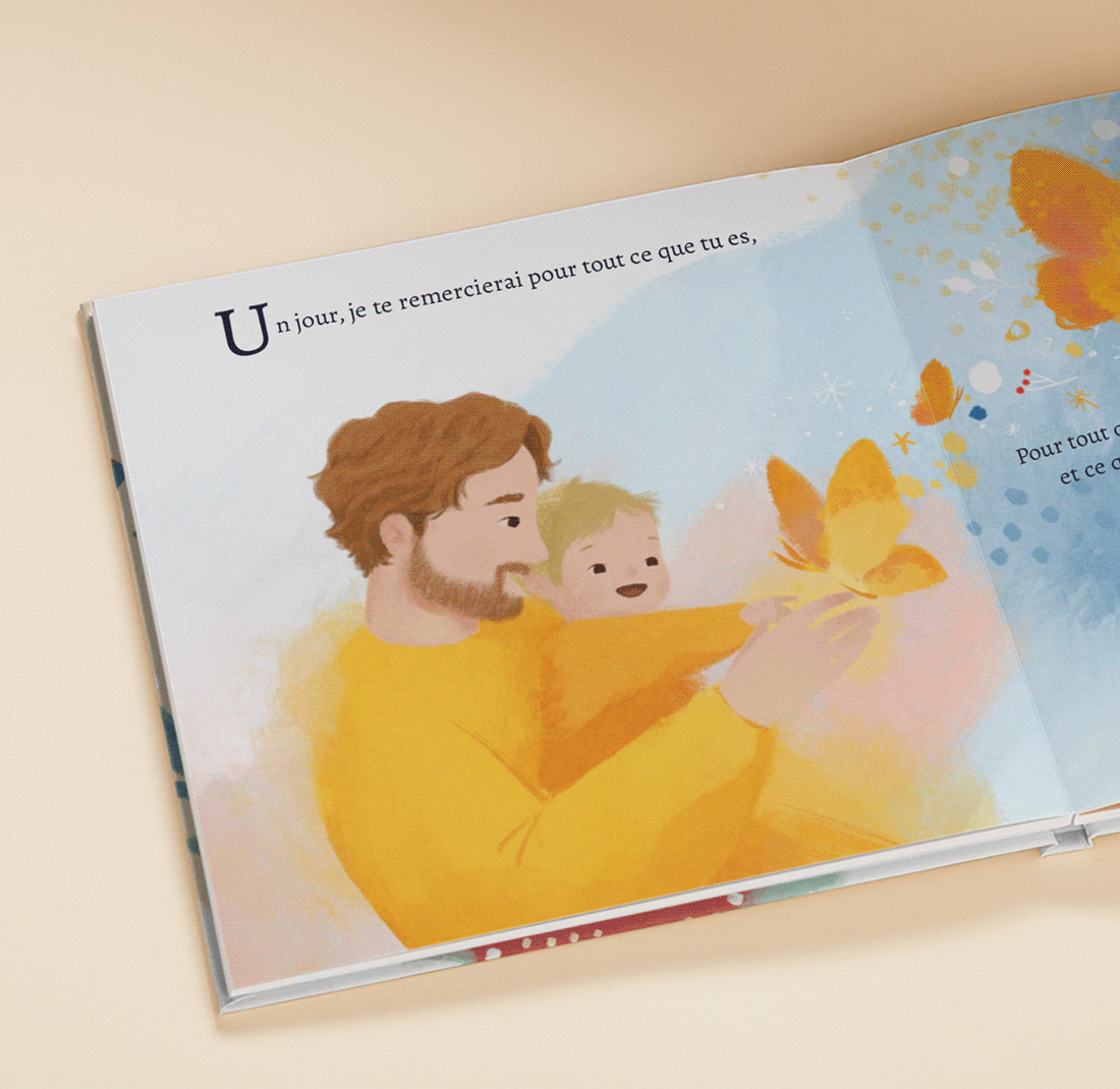 Un GIF montrant les pages personnalisées du livre