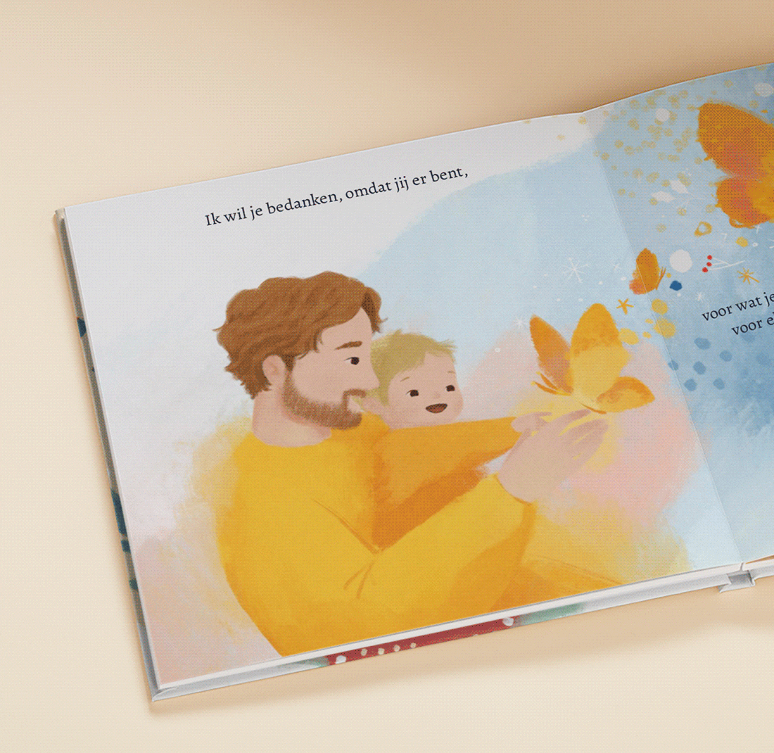 GIF die de gepersonaliseerde pagina's van het boek laat zien