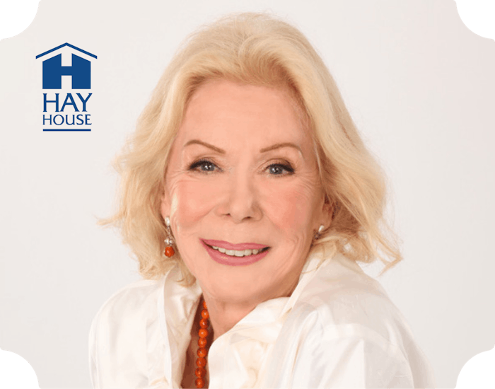 Louise Hay profile with Hay House logo