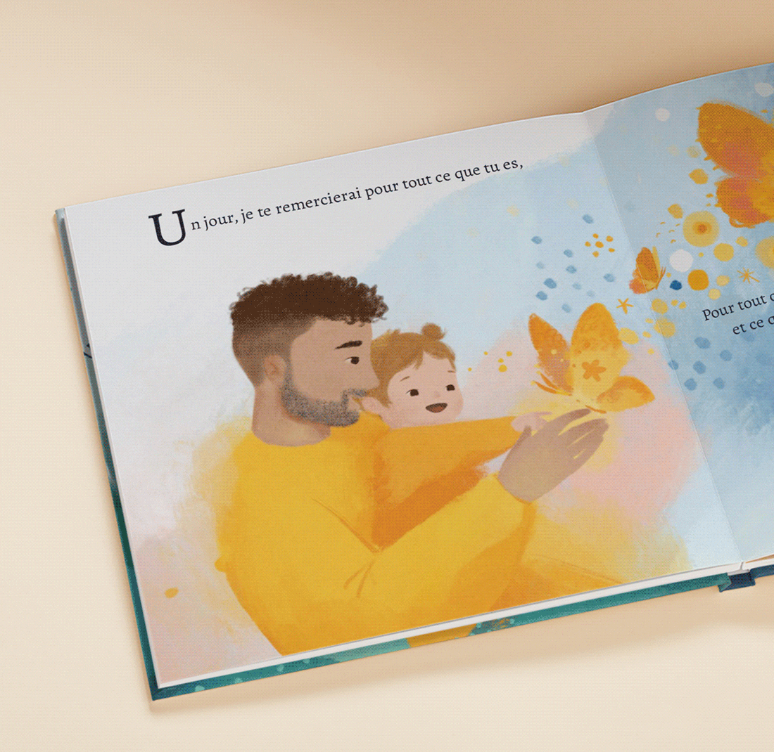 Un GIF montrant les pages personnalisées du livre
