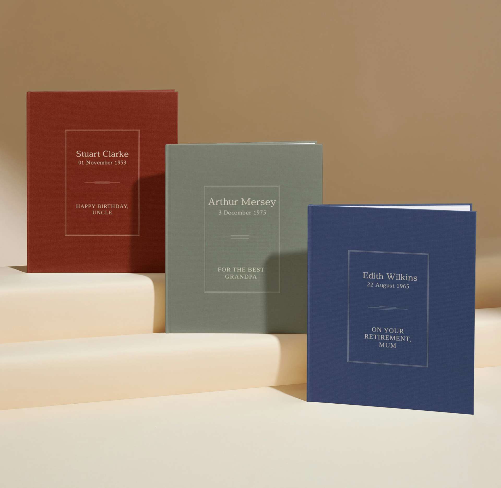 Three personalised book covers