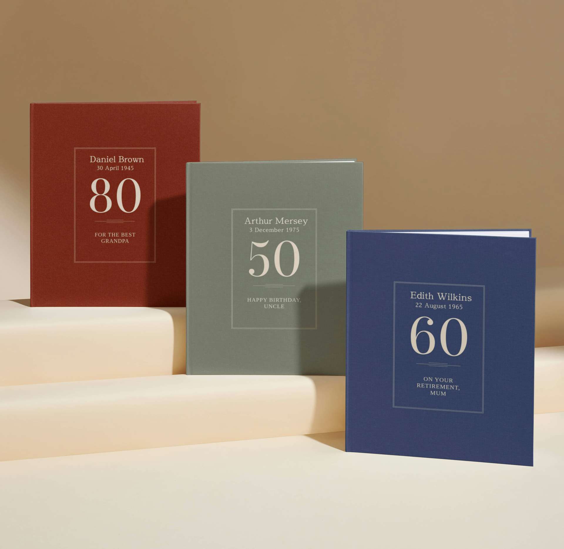 three personalised book covers