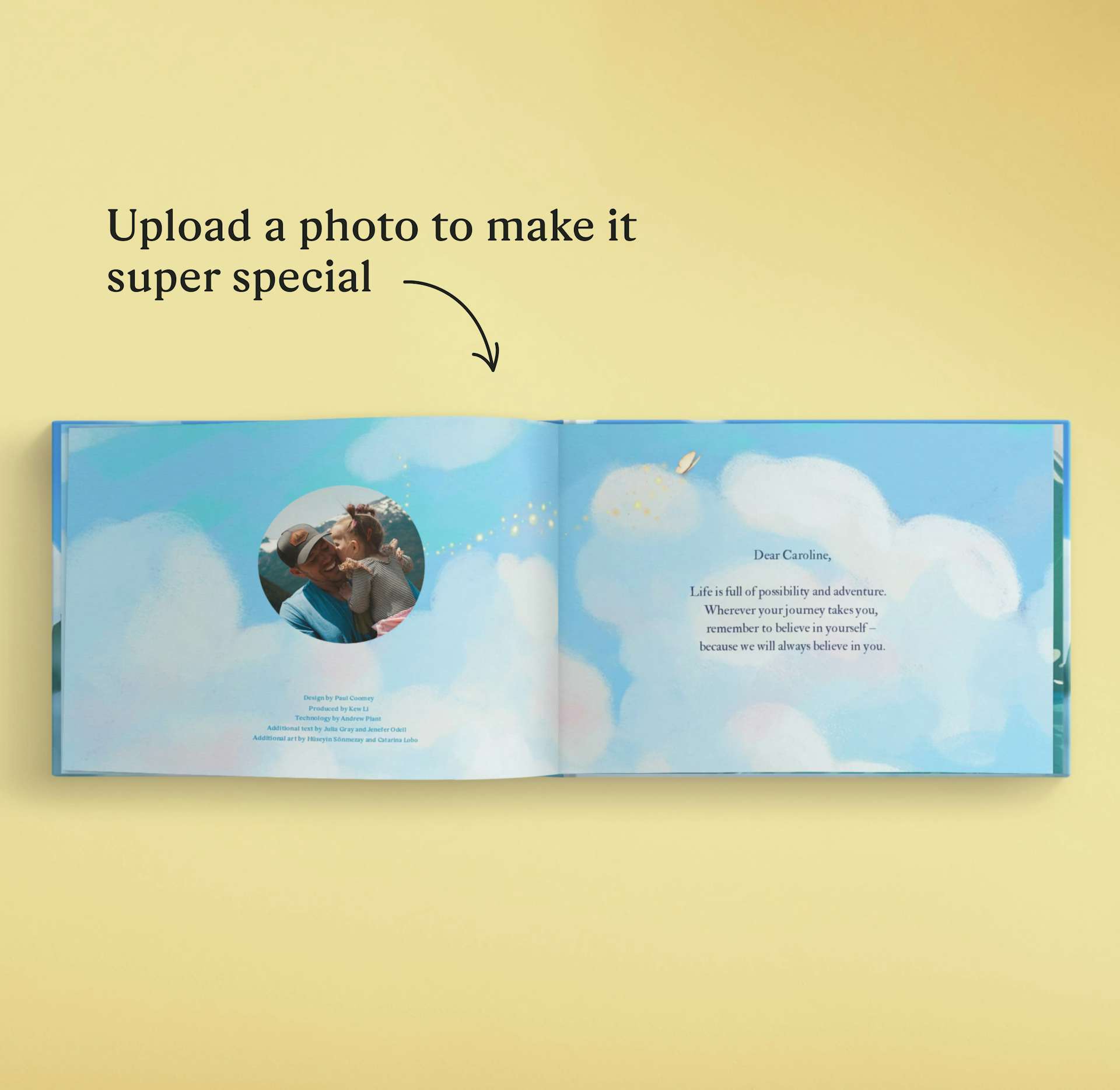 A page with photo inside the personalised book