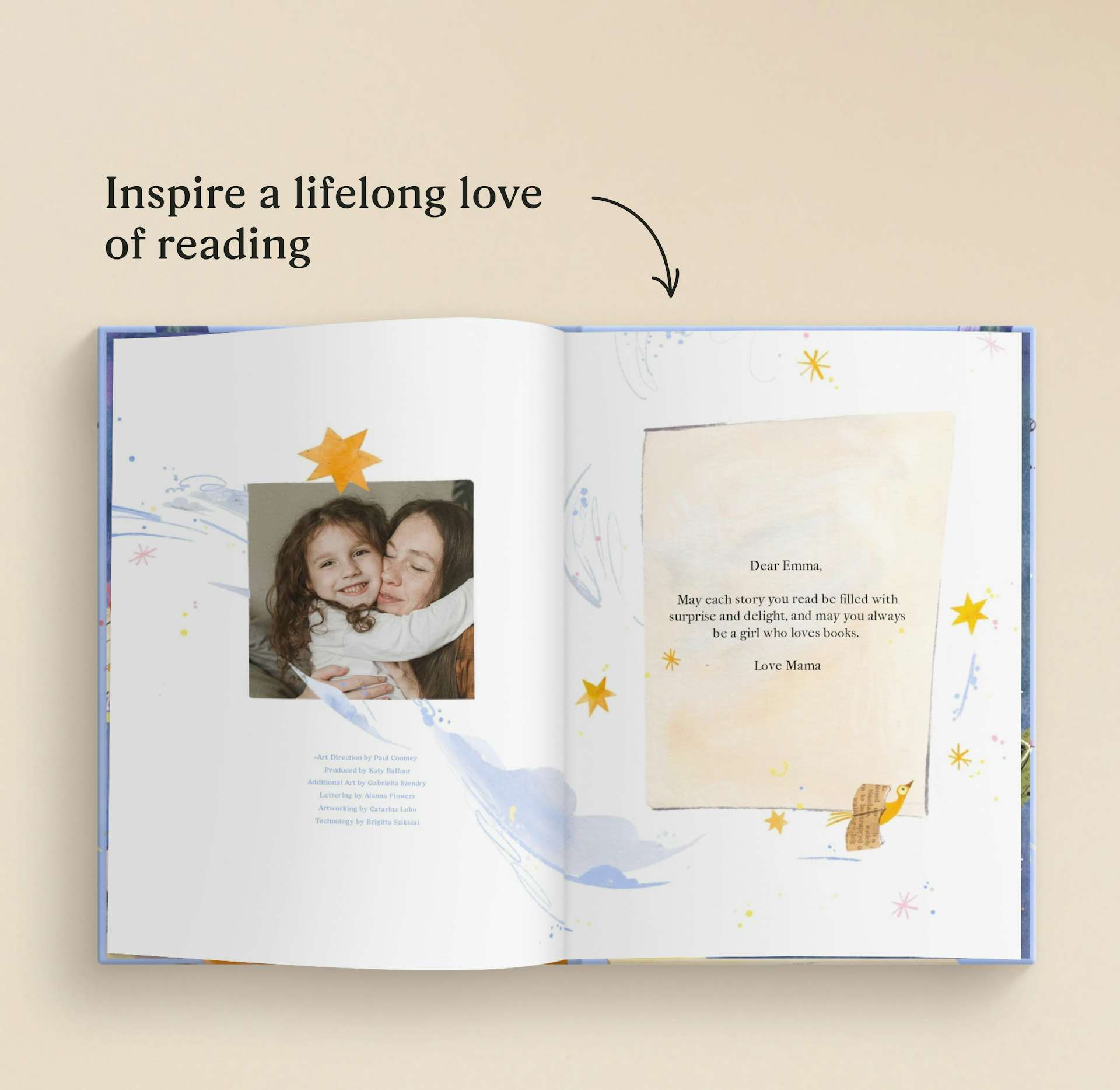 A page with photo inside the personalised book
