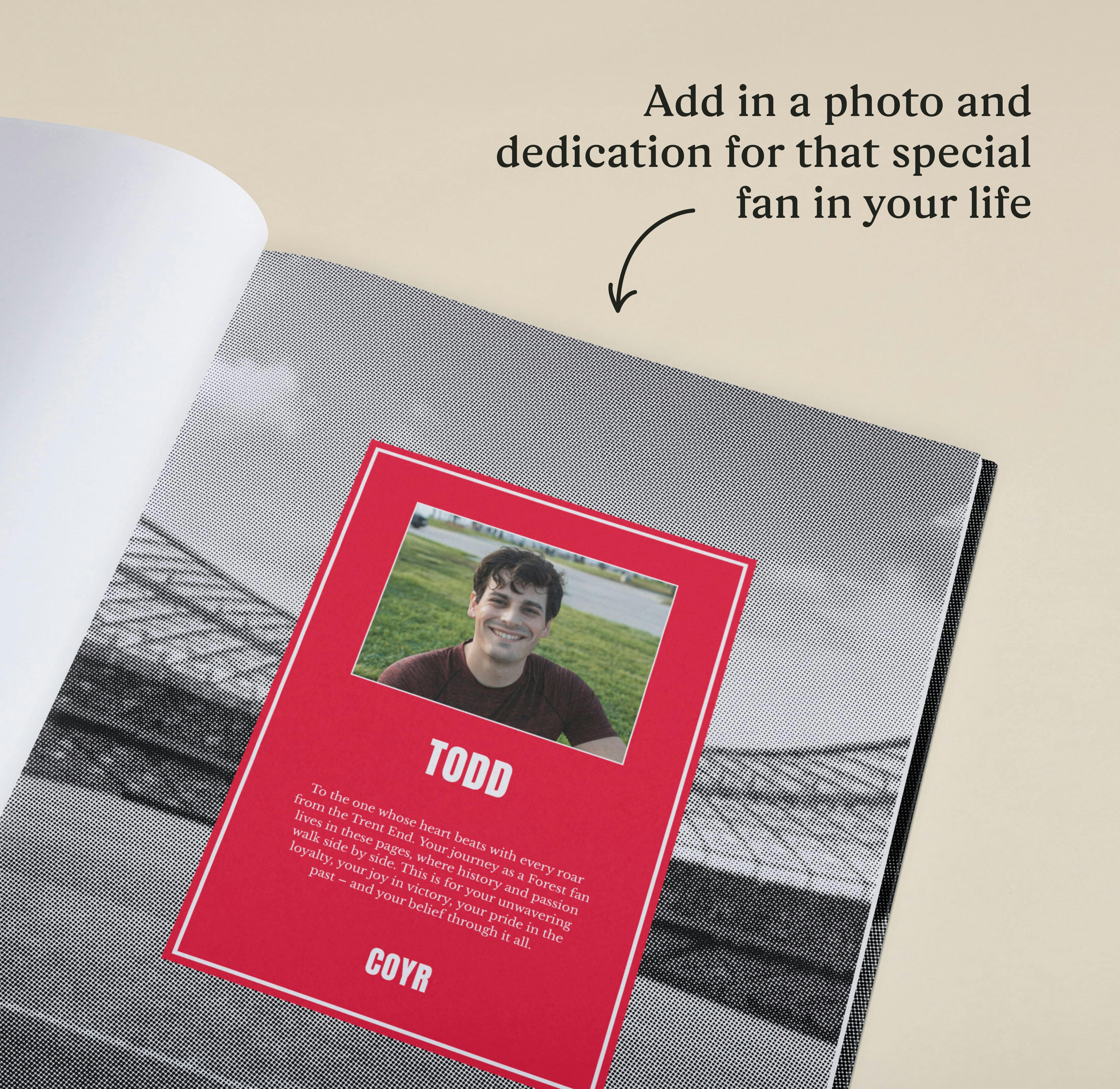 A page with photo inside the personalised book