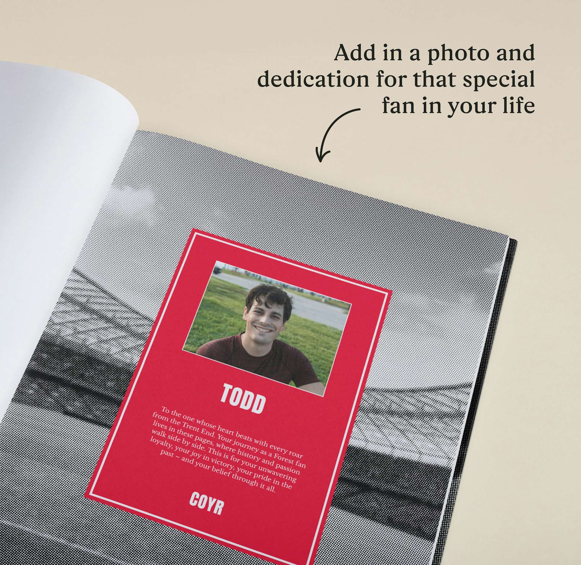 A page with photo inside the personalised book