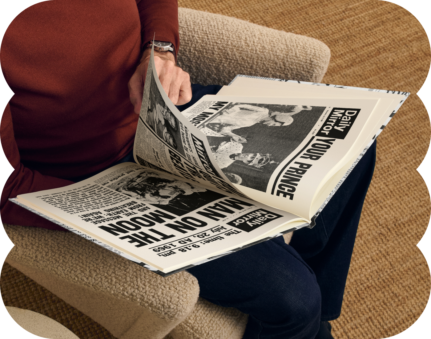 A newspaper page inside the book