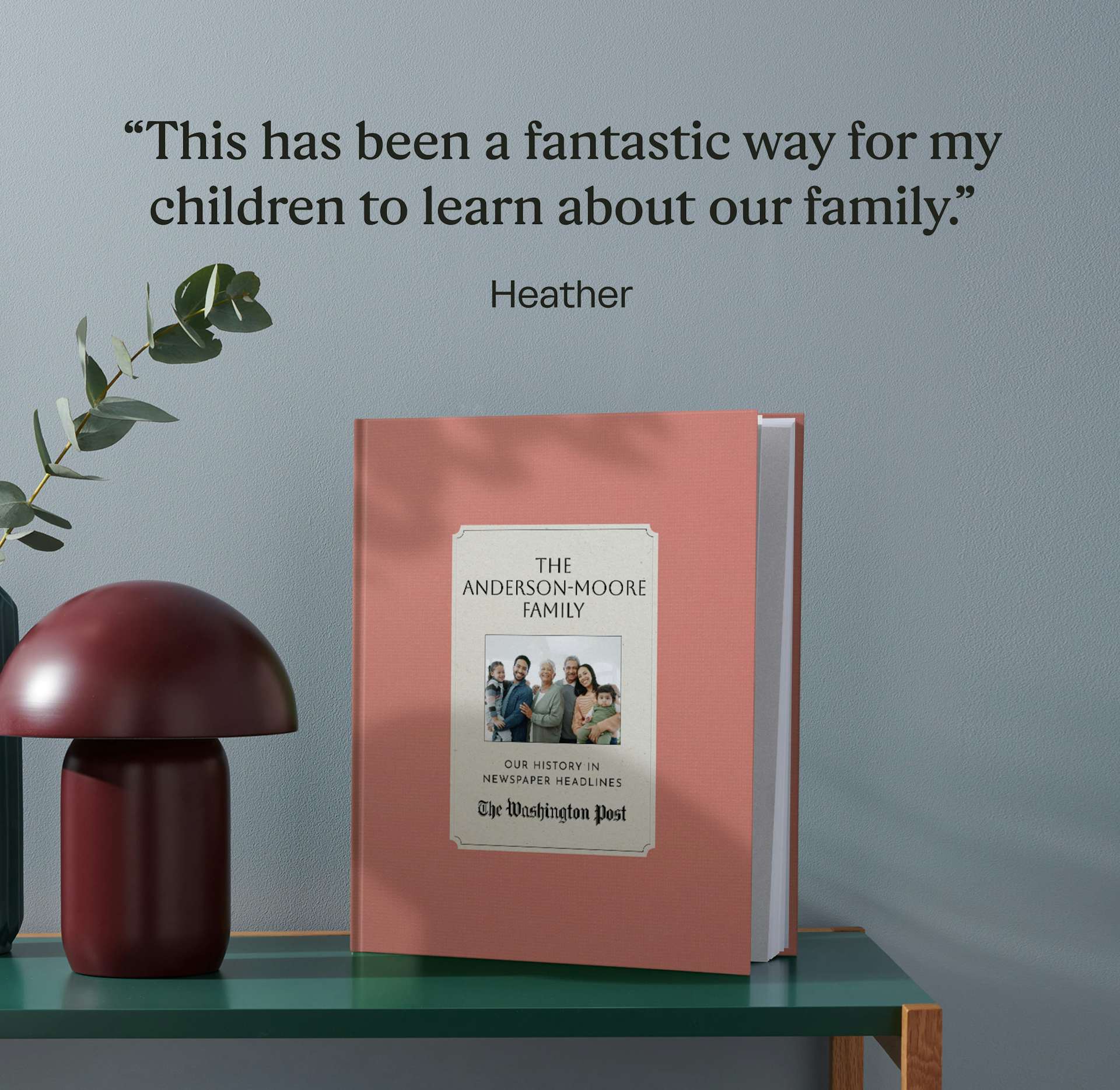 Personalised book cover standing on a shelf