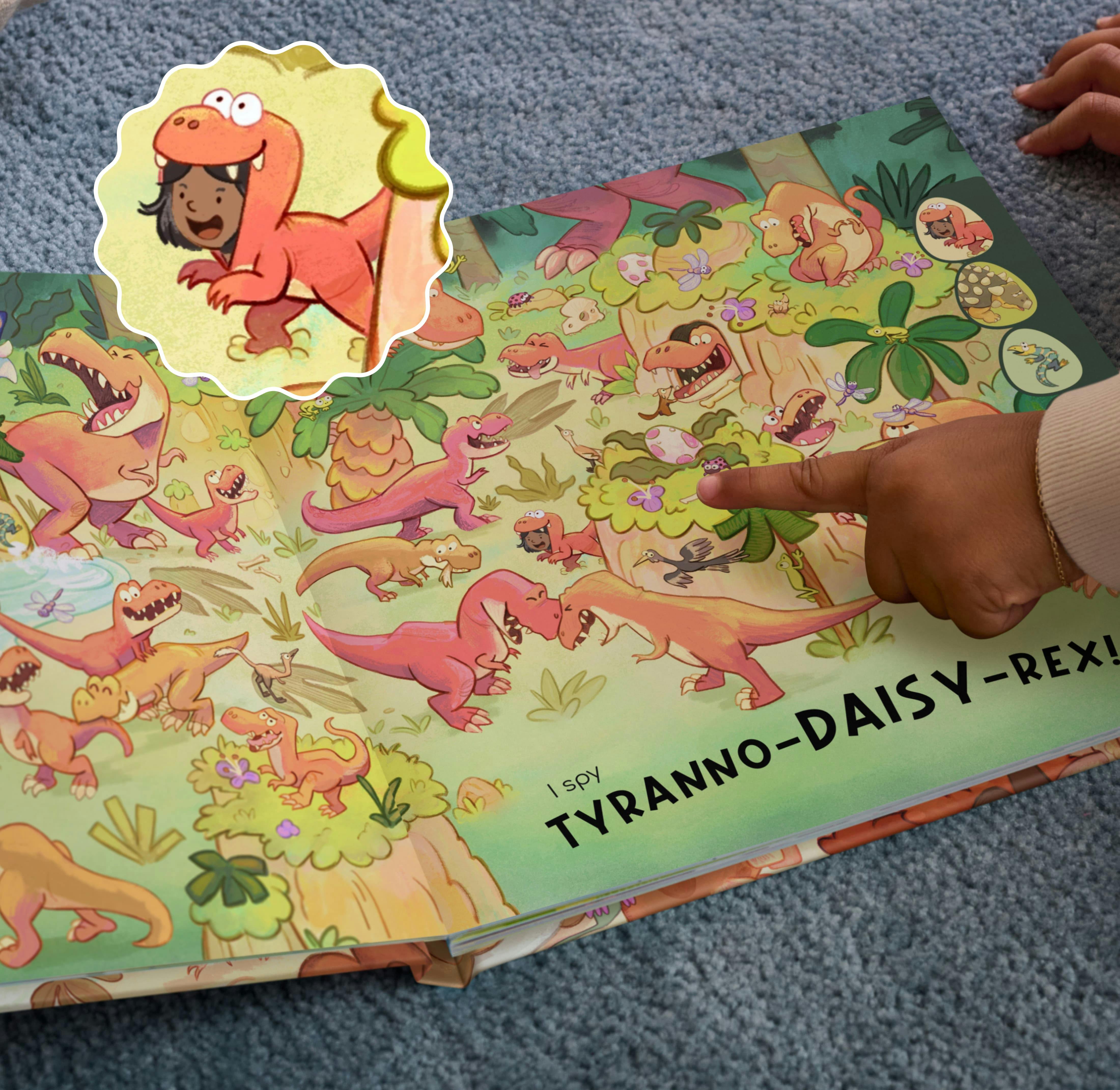 Child pointing to a page inside the personalised book
