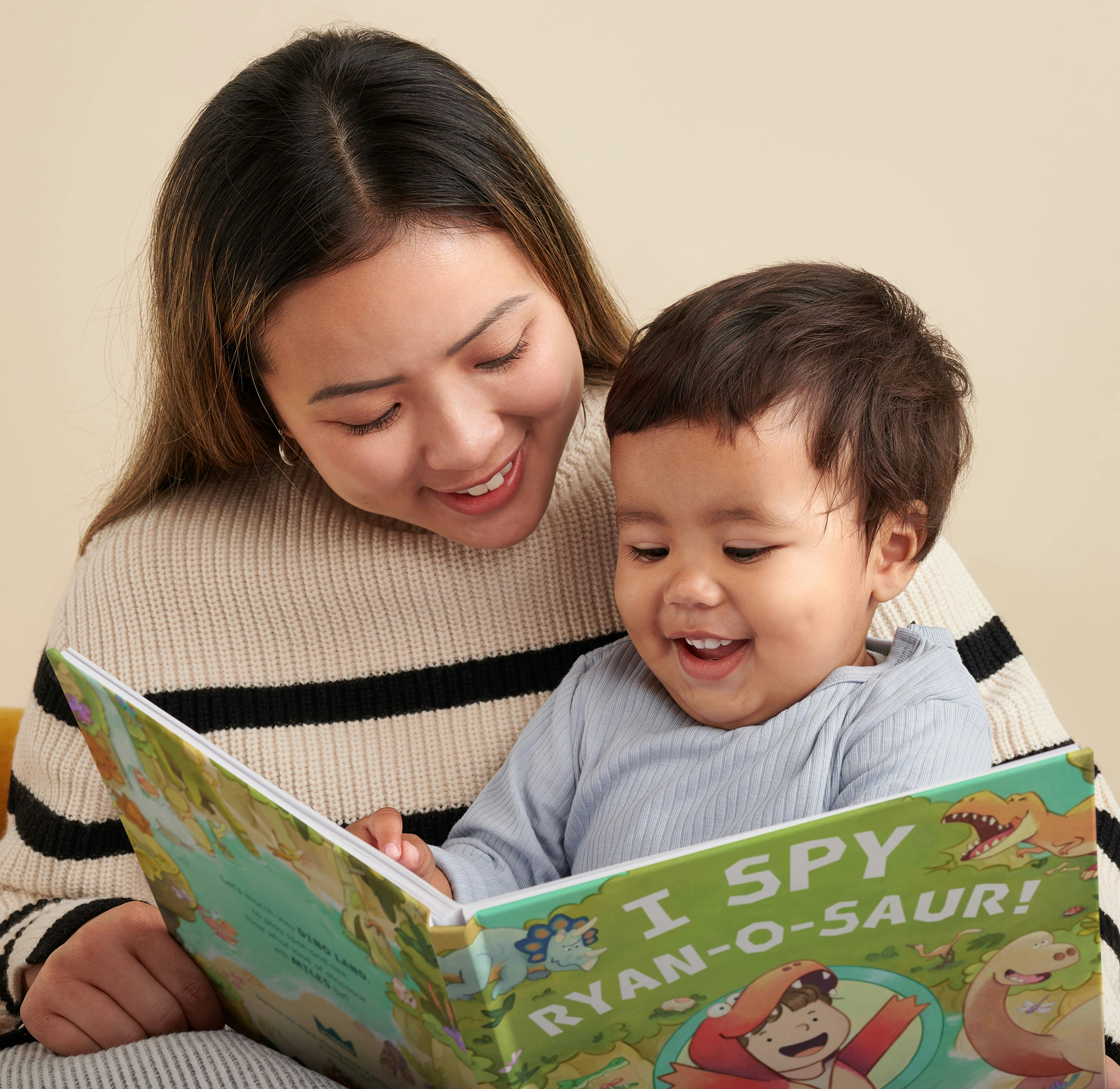 A child and mother reading the personalised book