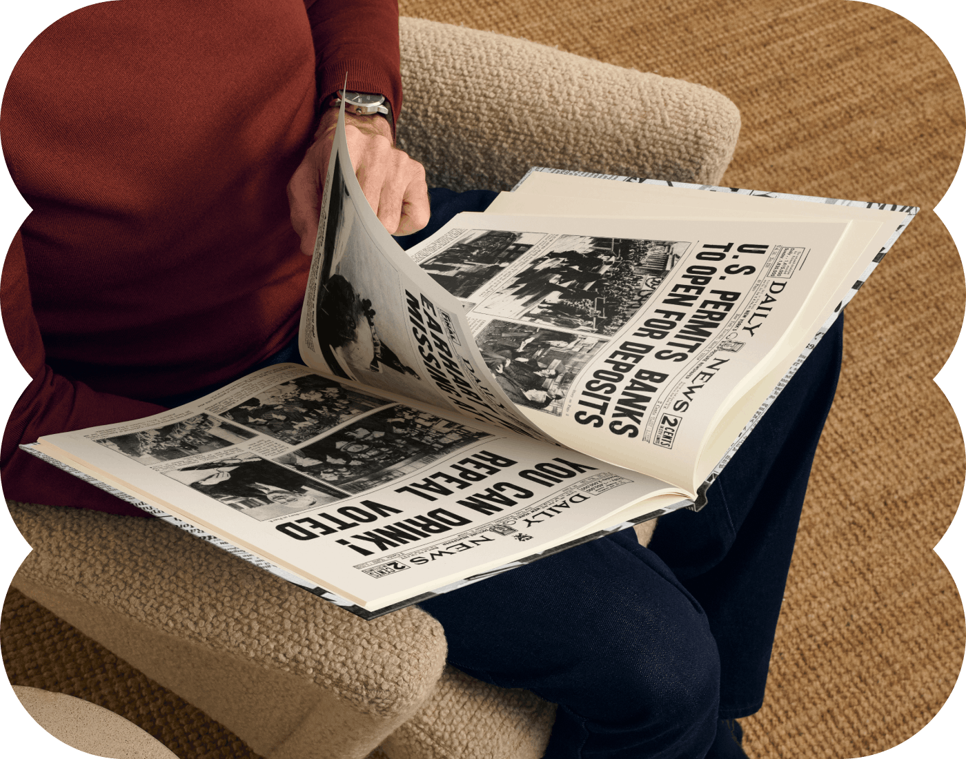 A newspaper page inside the personalised book