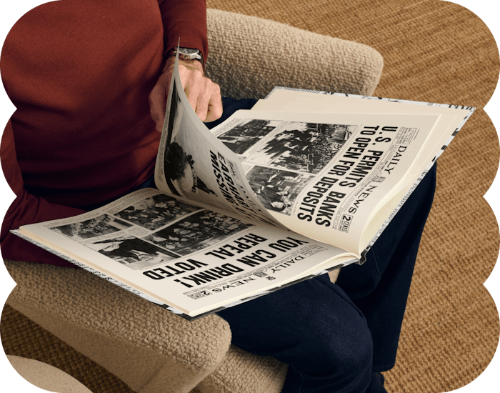 A newspaper page inside the personalised book