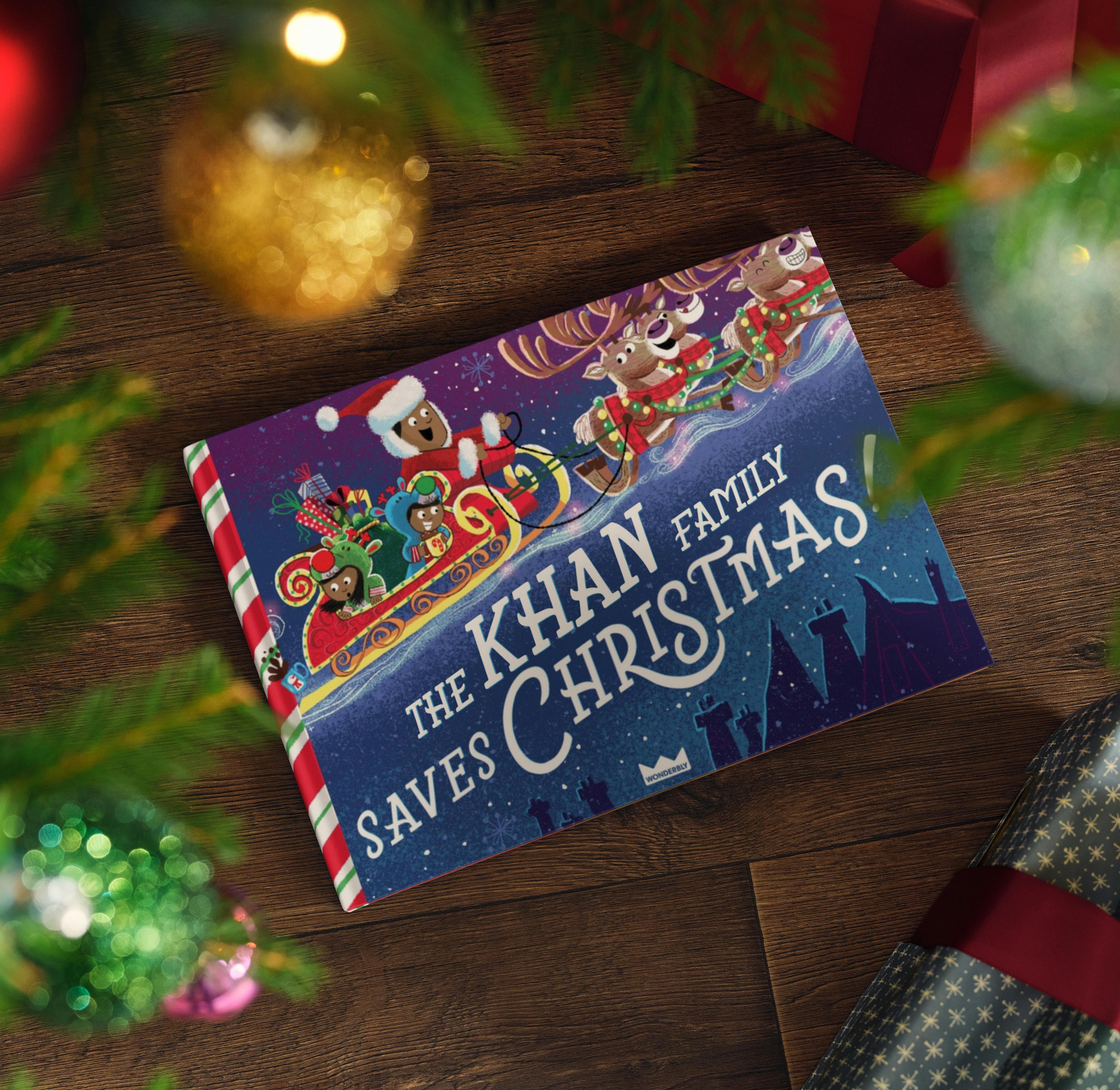 Personalised book cover on festive background