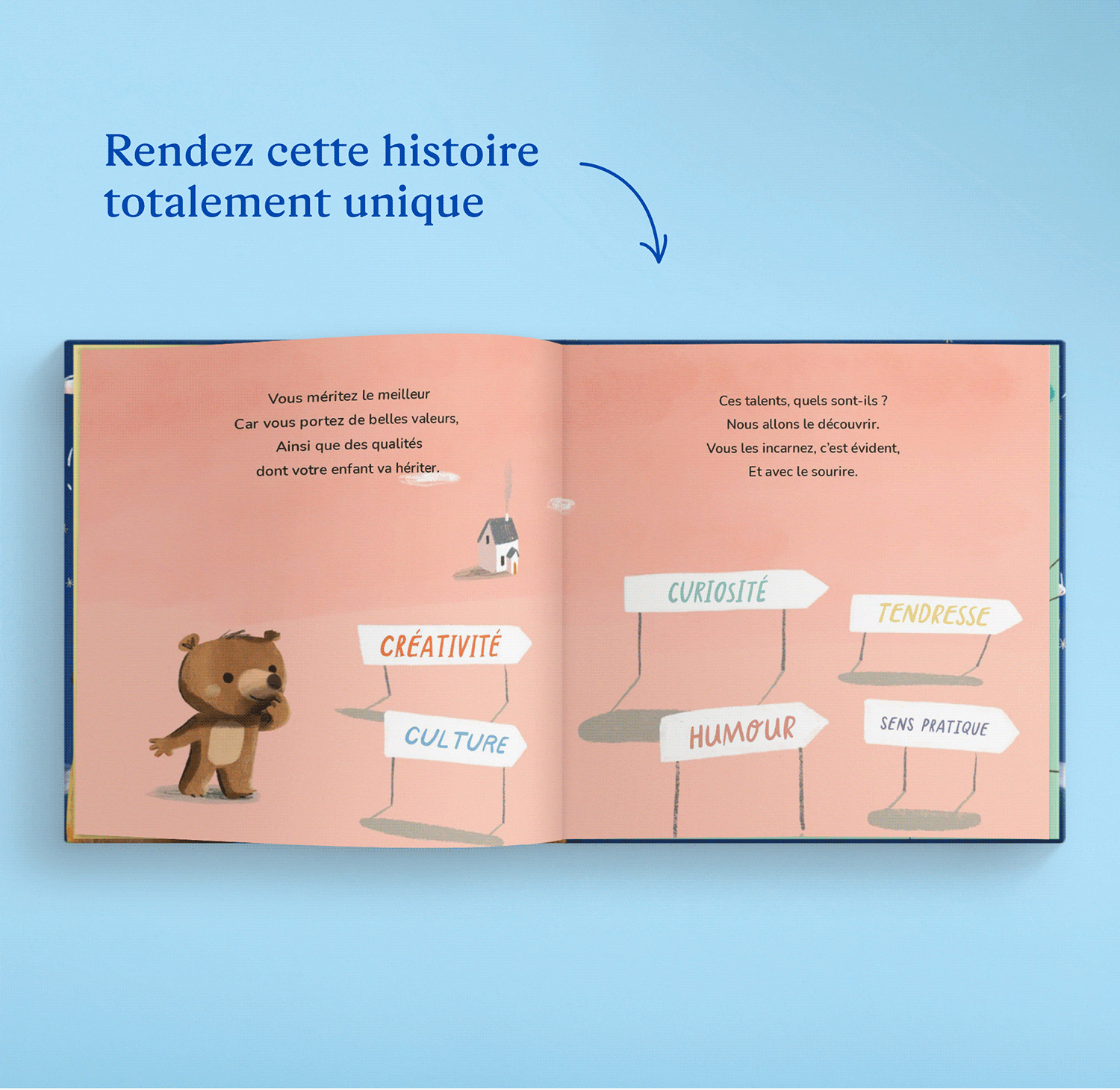 Un GIF montrant les pages personnalisées du livre