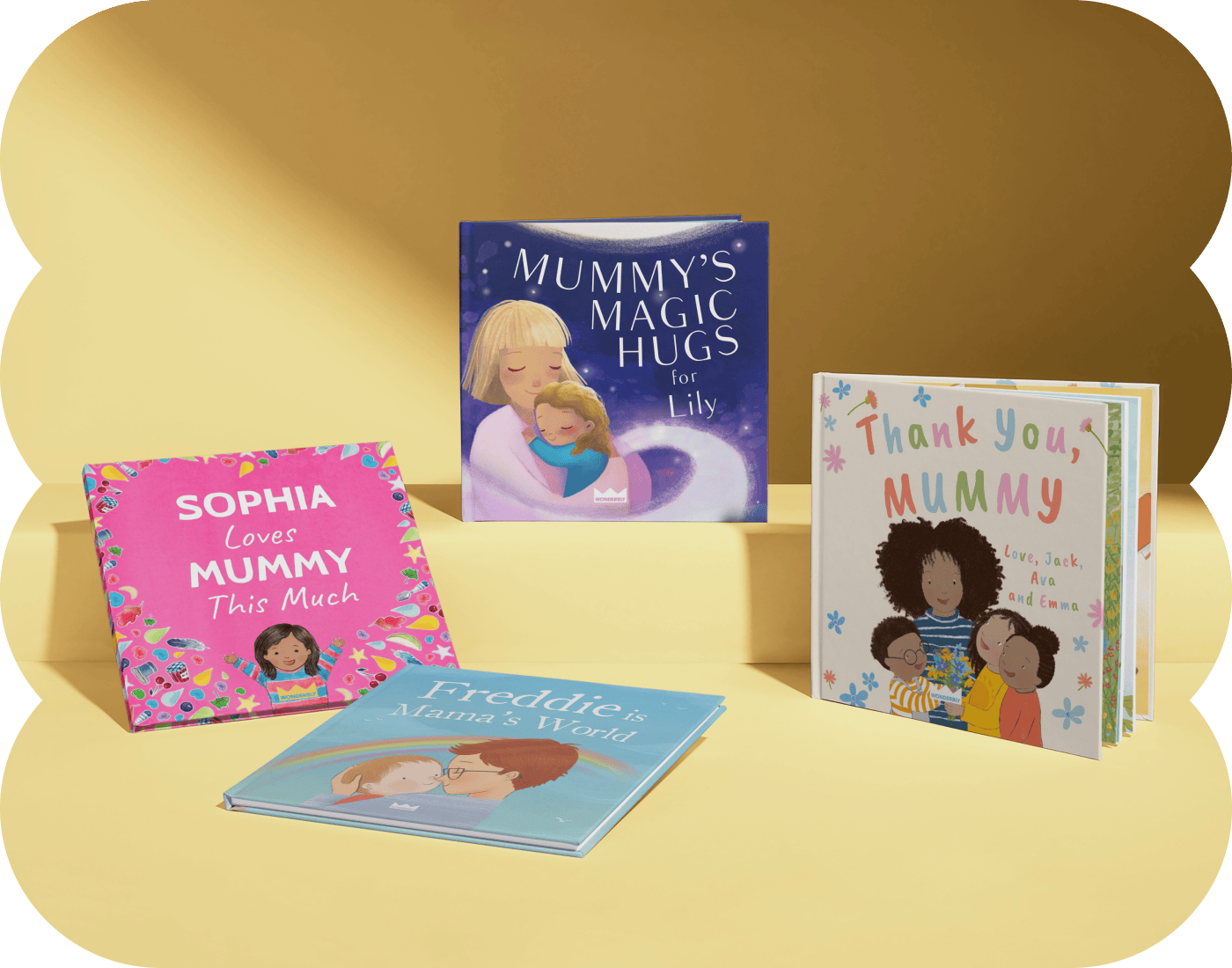 Four personalised book covers