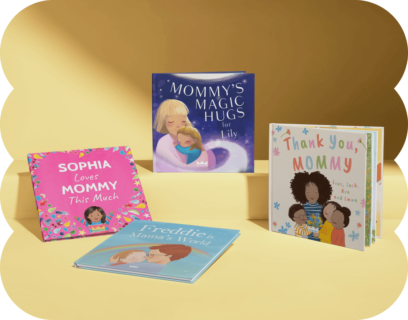 Four personalised book covers