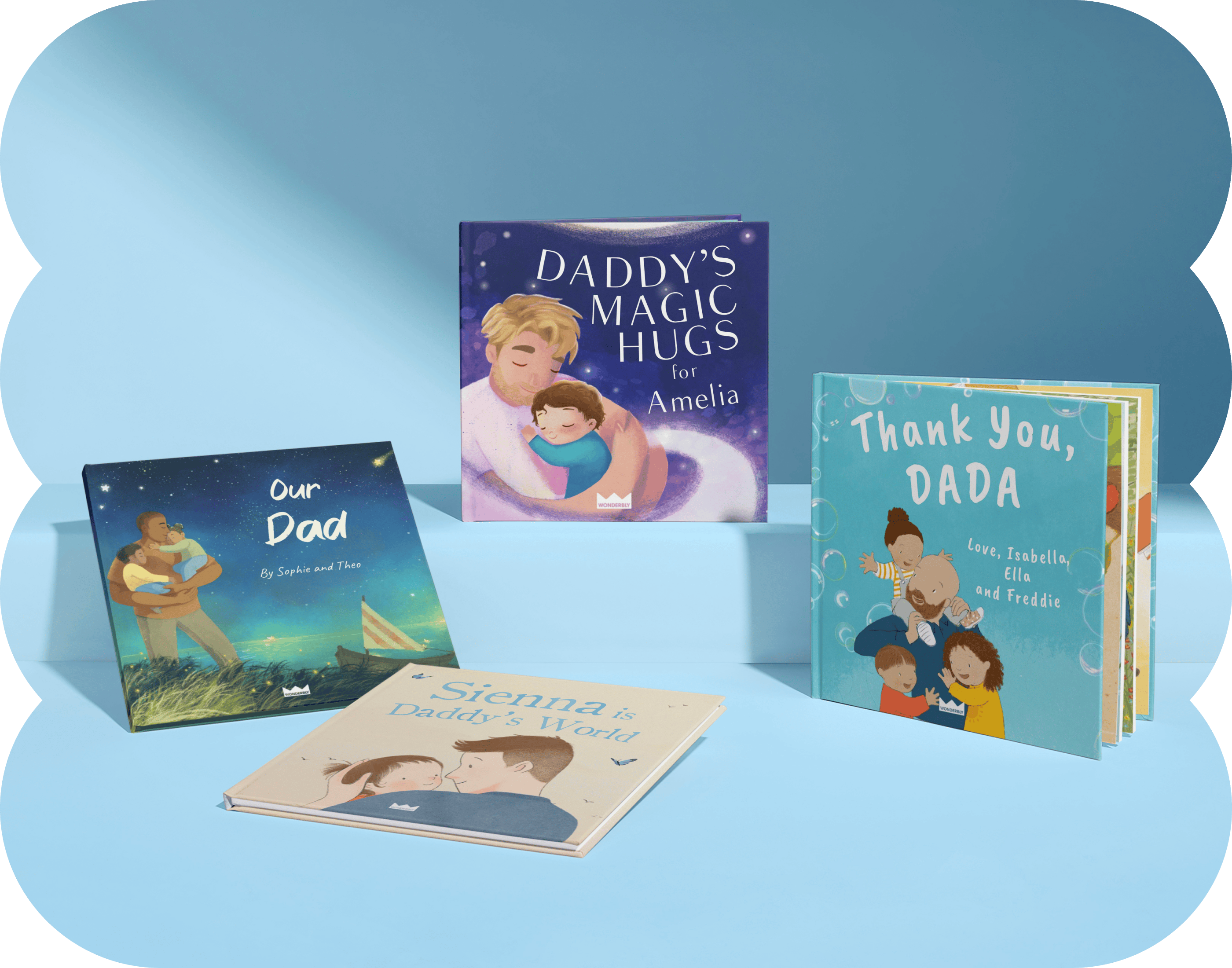 Four personalised book covers