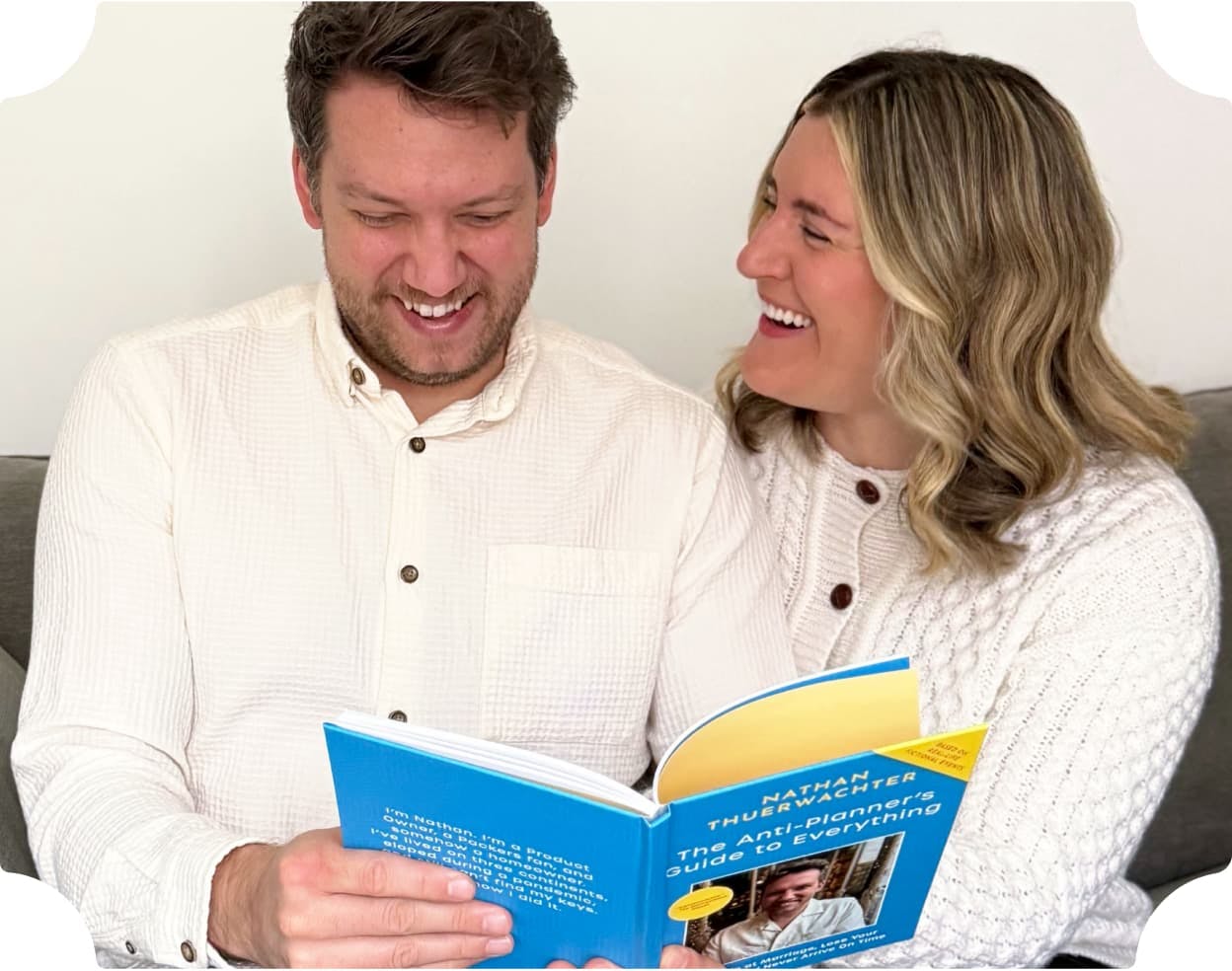 A couple reading the personalised book