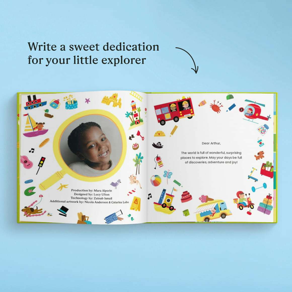 A page with photo inside the personalised book