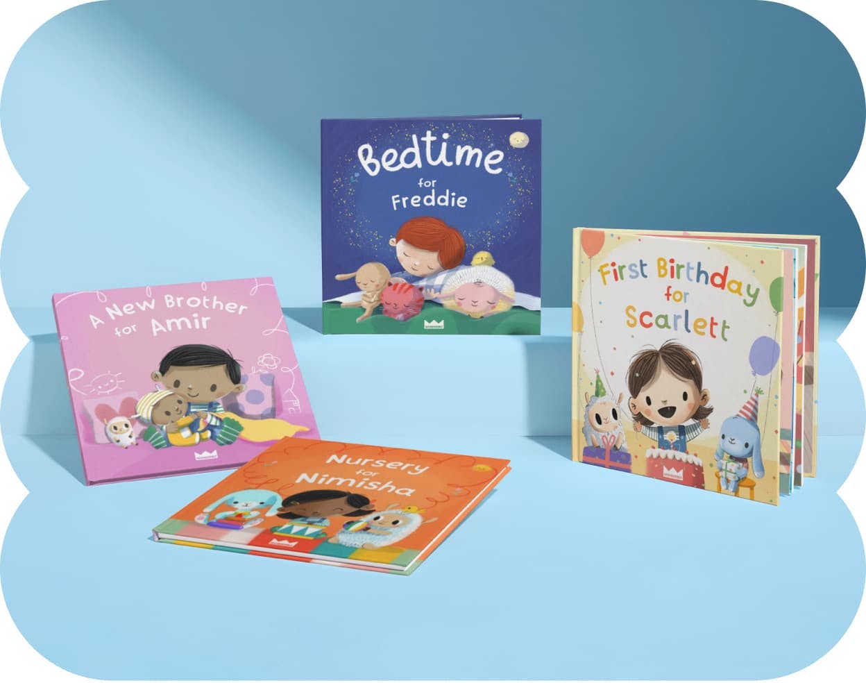 Four personalised book covers