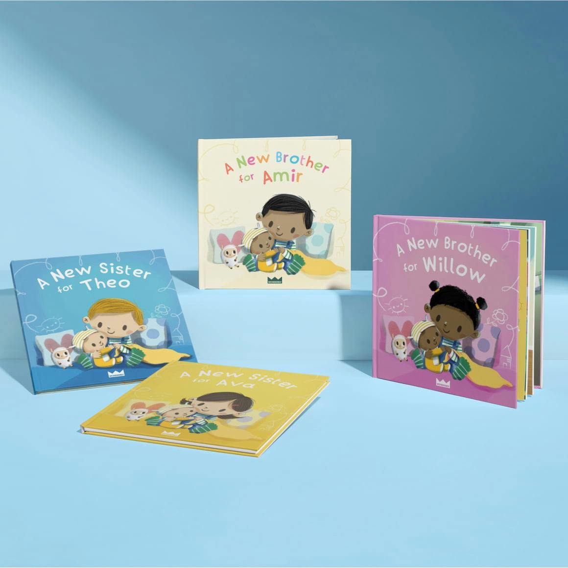 Four personalised book covers