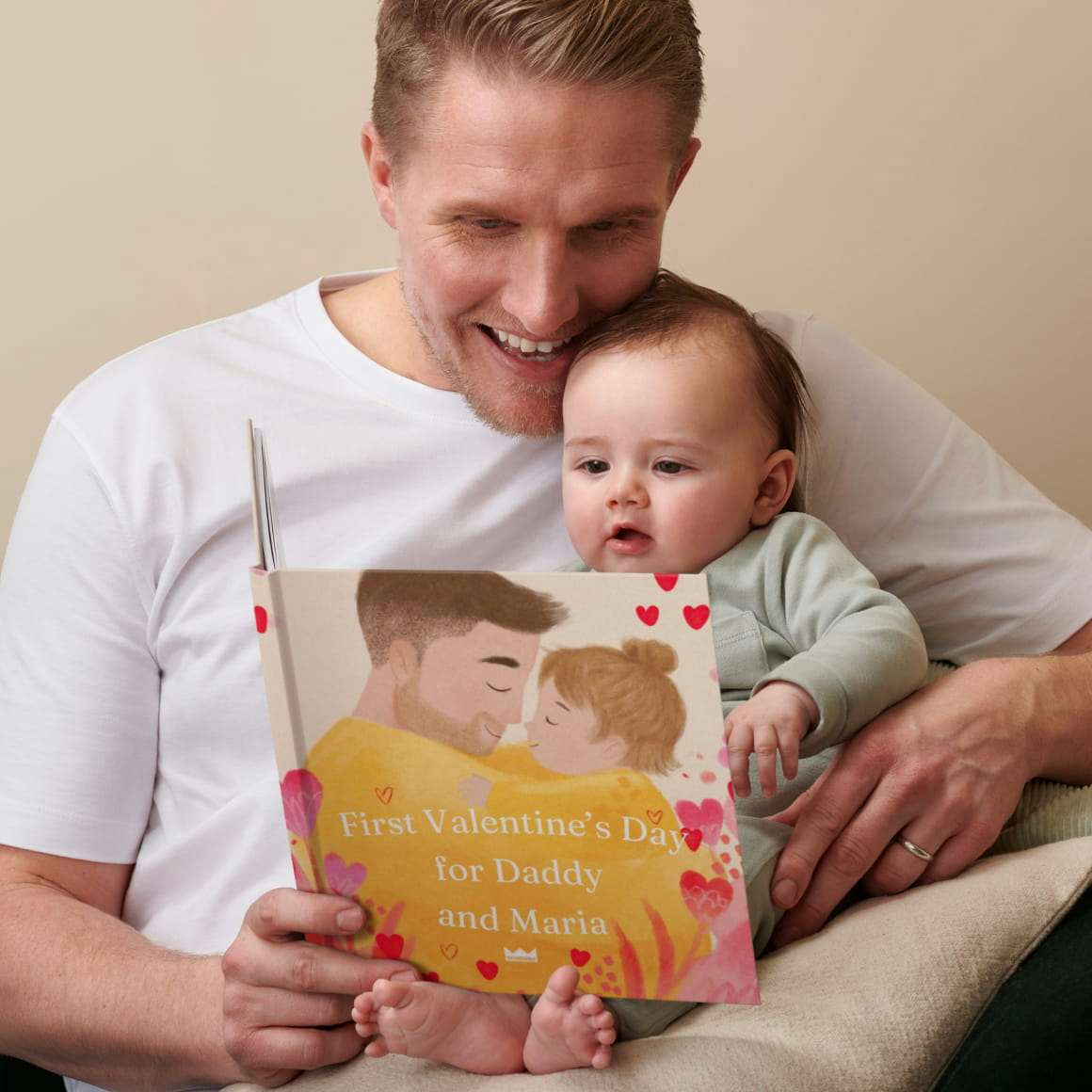 A child and father reading the personalised book