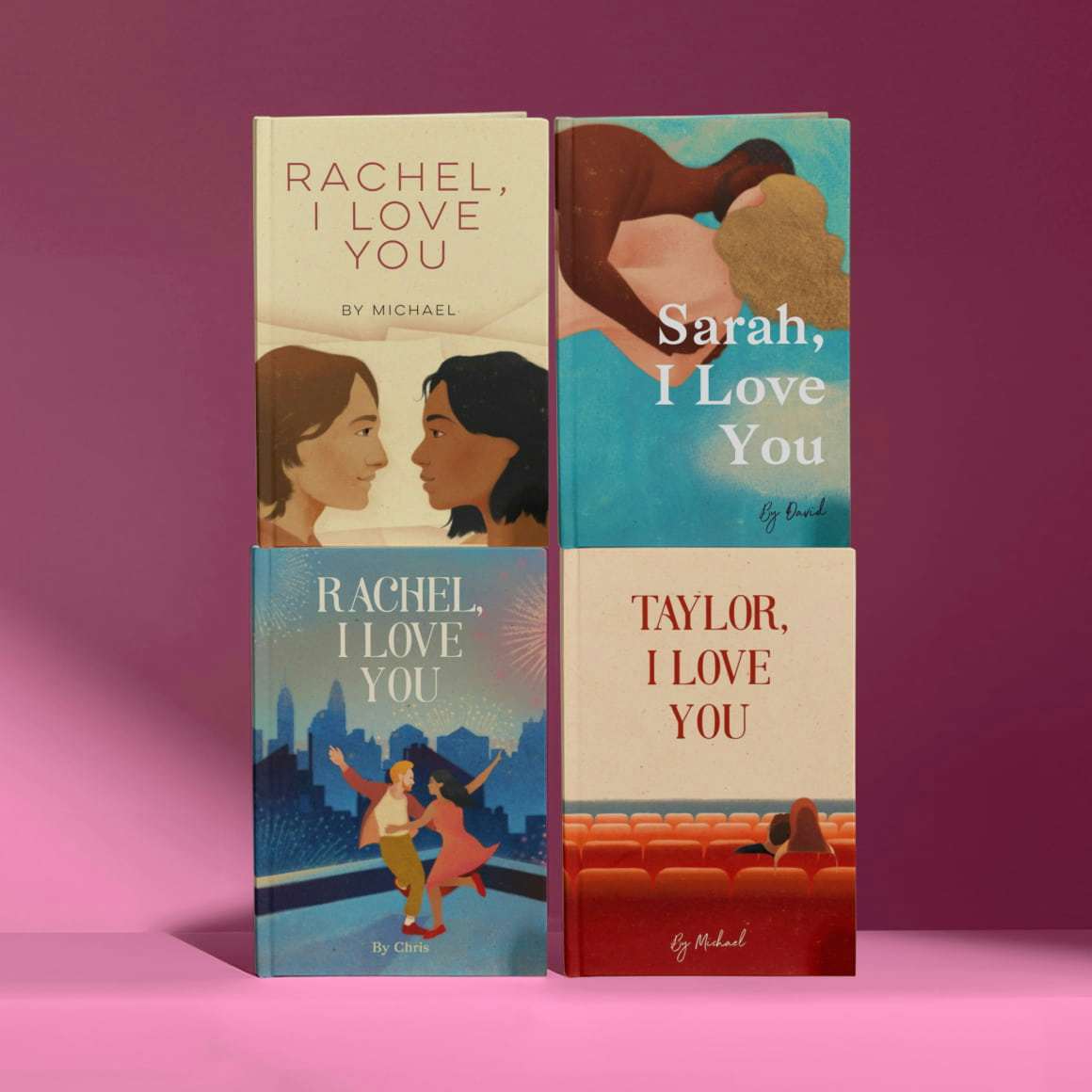Four personalised book covers
