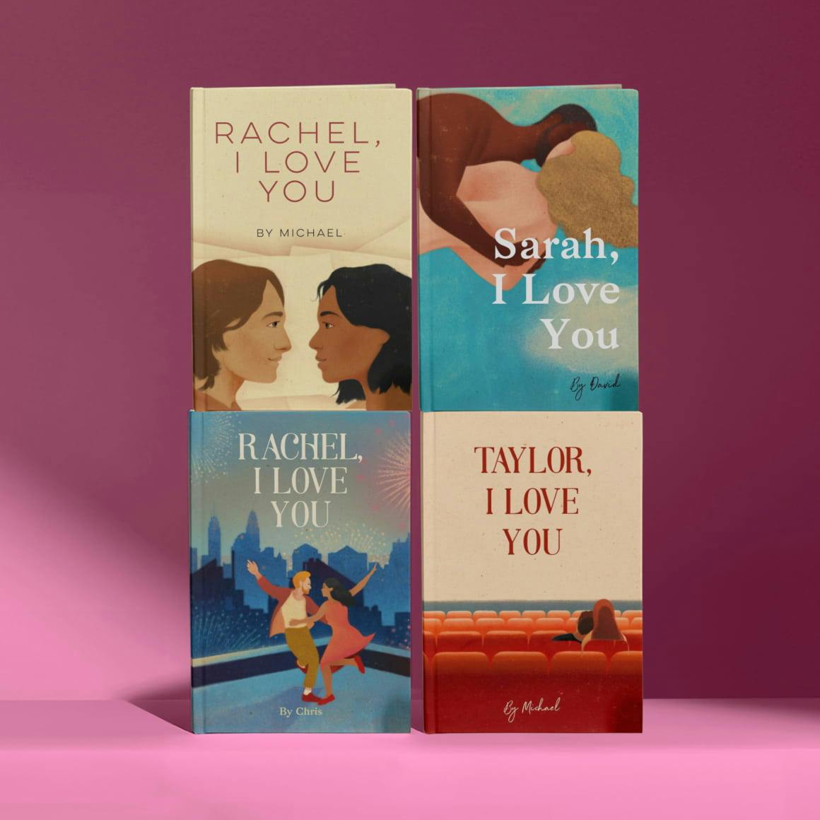Four personalised book covers