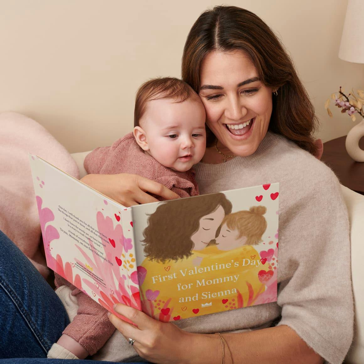 A child and mother reading the personalised book