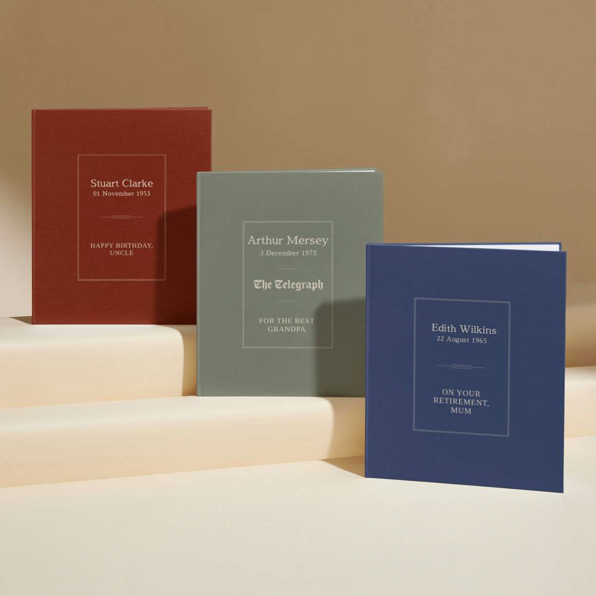 Three personalised book covers