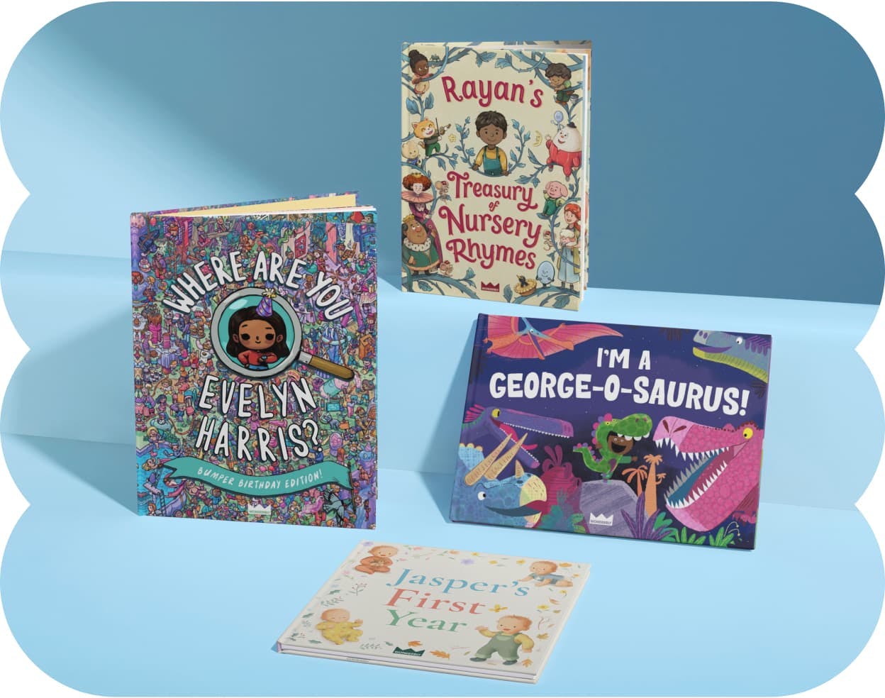 Four personalised book covers