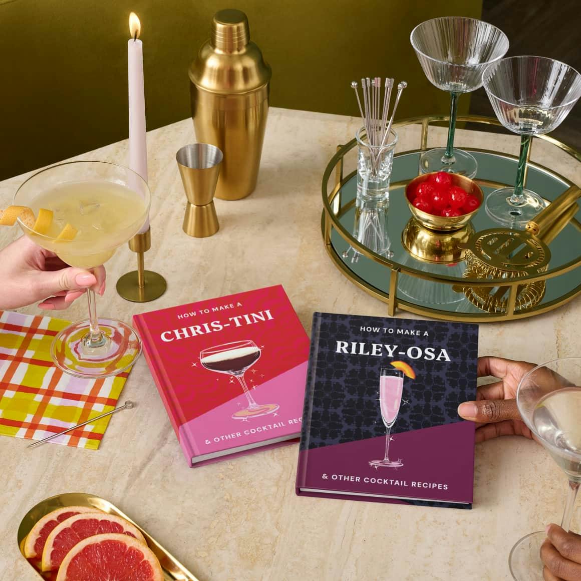 Two personalised book covers on a table