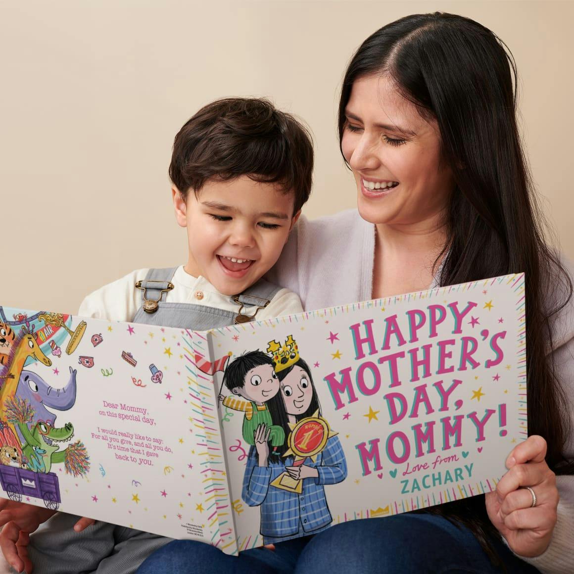 A child and mother reading the personalized book