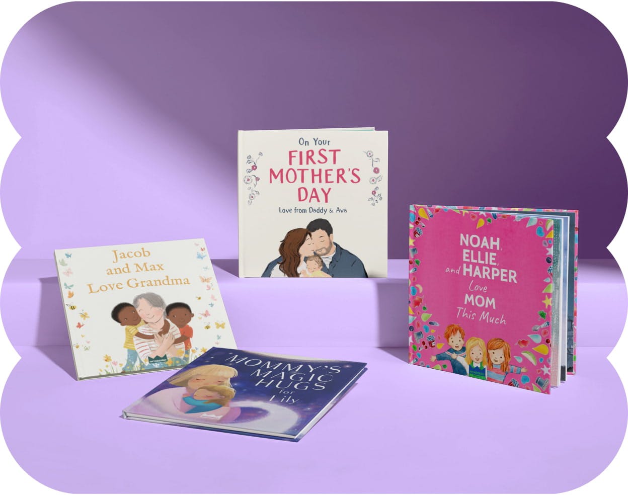 Four personalized book covers