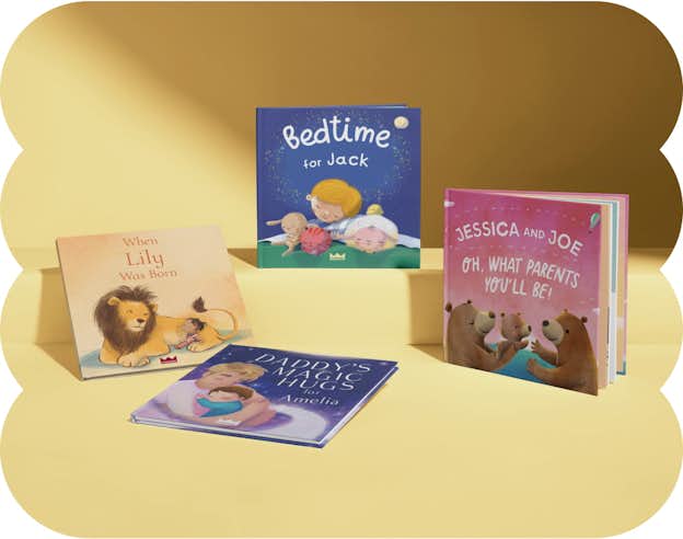 Four personalised book covers