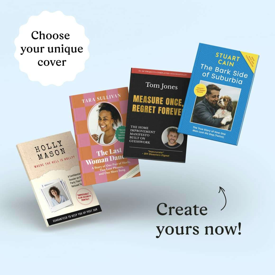 Four personalised AI book covers