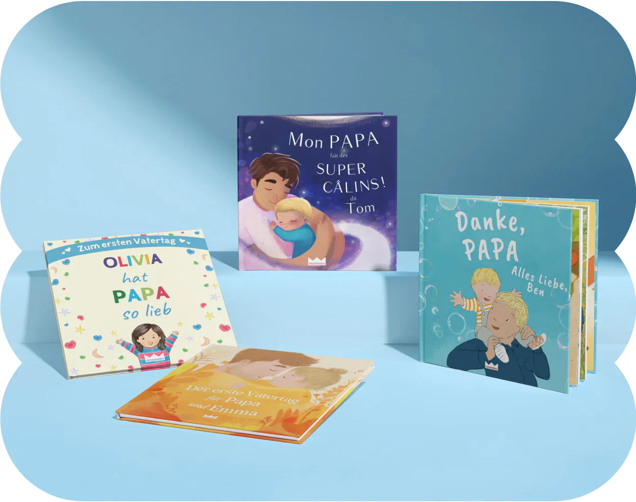 Vier personalisierte Bucheinbände