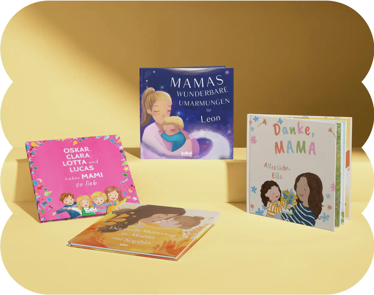 Vier personalisierte Bucheinbände