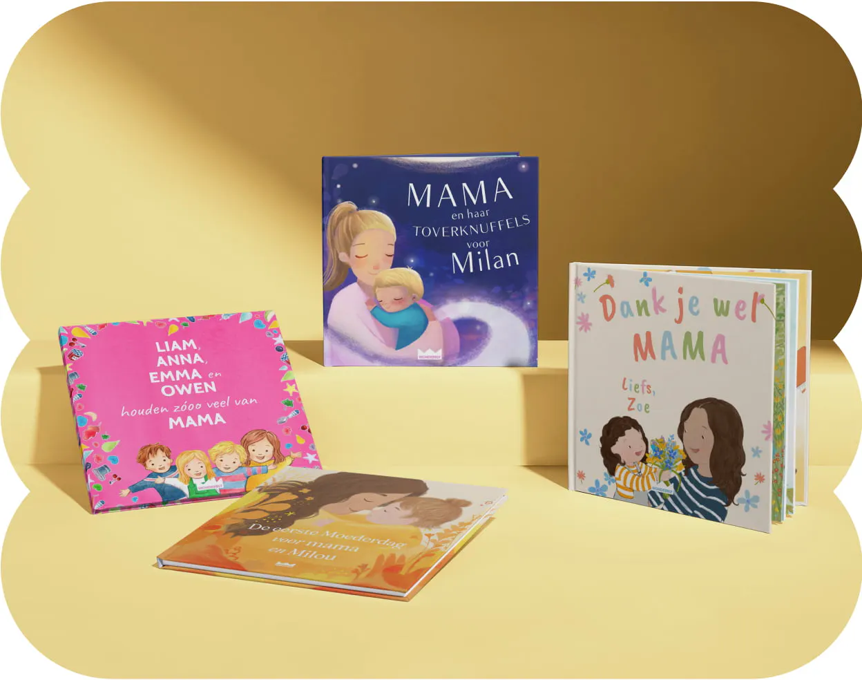 Vier gepersonaliseerde boekomslagen