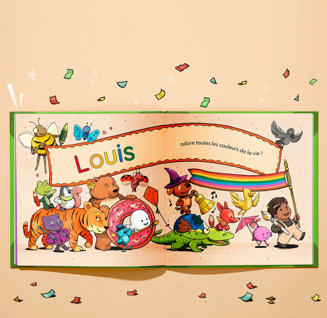 Une page intérieure de Toi et les couleurs avec le nom de l'enfant