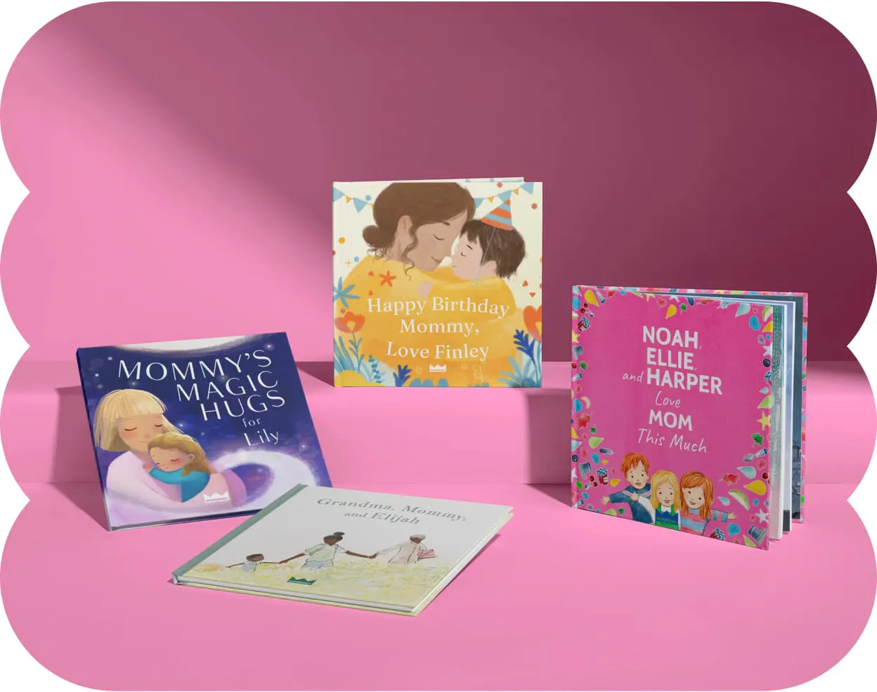 Four personalised book covers